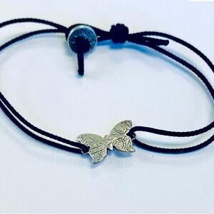 Me & Ro Silver Butterfly Bracelet with Grey Cord